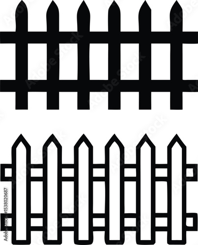 White wooden picket fence illustration for garden or home design