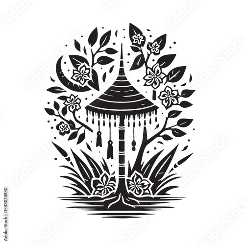 Black Pad Thai Silhouette Vector, High Quality Illustration on White Background