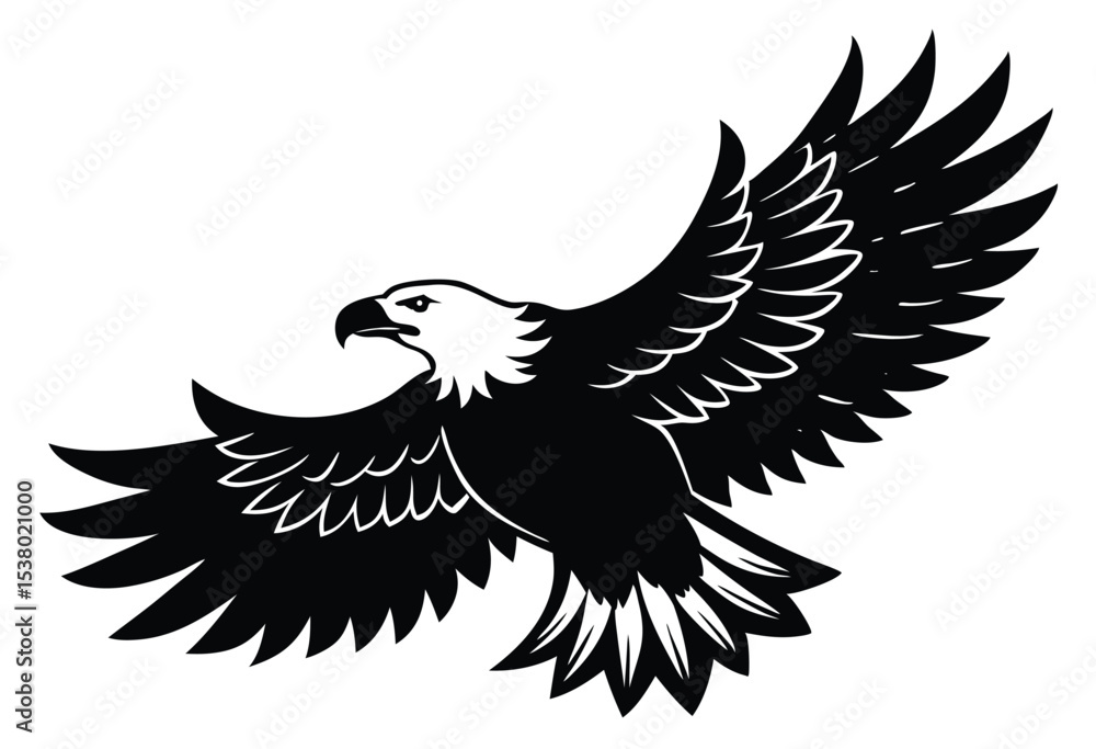 Fototapeta premium Flying bald eagle silhouette vector icon flat design patriotic symbol of freedom illustration.