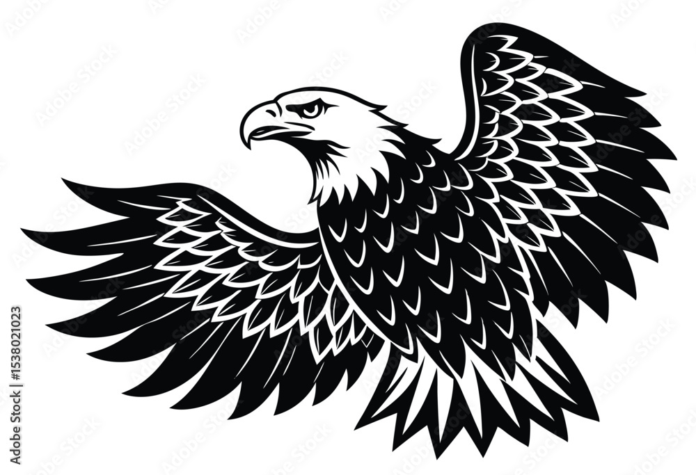 Fototapeta premium Flying bald eagle silhouette vector icon flat design patriotic symbol of freedom illustration.