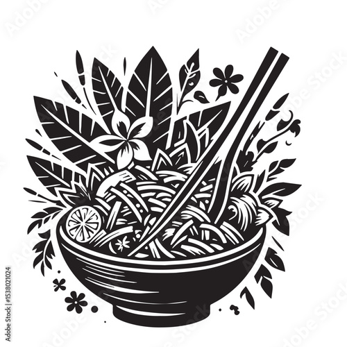 Black Pad Thai Silhouette Vector, High Quality Illustration on White Background