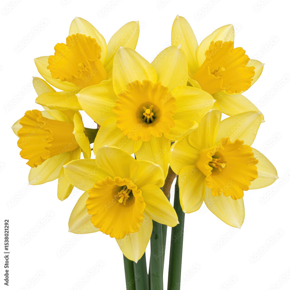 Five yellow daffodils bunch isolated on transparent background Five yellow daffodils bunch isolated on transparent background