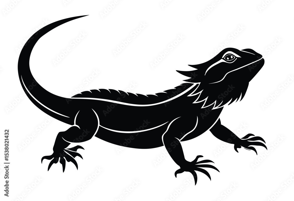 Fototapeta premium Bearded dragon icon black silhouette, flat vector illustration