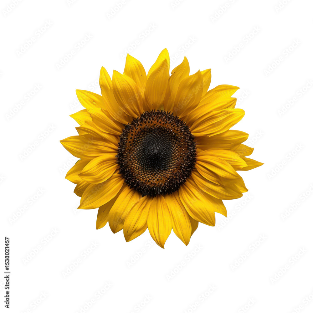 Fototapeta premium Vibrant sunflower with bright yellow petals and dark center, symbolizing warmth and positivity Transparent background or png