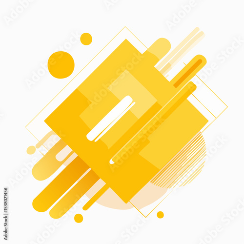Abstract yellow shapes overlap, creating dynamic modern background