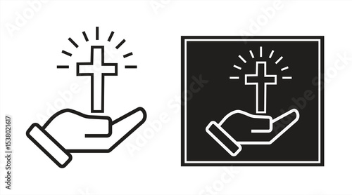 cross icon, with shining holy cross symbol, eps 10 on white background, vector illustration.

