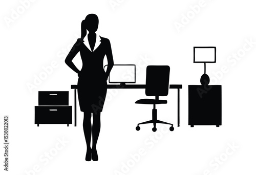 Business woman office silhouette vector illustration professional female corporate pose 