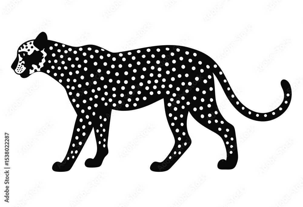 Fototapeta premium Wild cheetah walks silhouette vector illustration sleek big cat running nature wildlife drawing