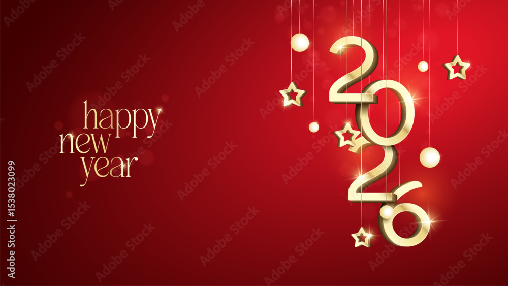 Naklejka premium 3D 2026 Happy new year letters banner, 2026 Happy new year vector art and illustration. 2026 Happy new year letters banner, Happy new year vector art and illustration. can use for, landing page, templ