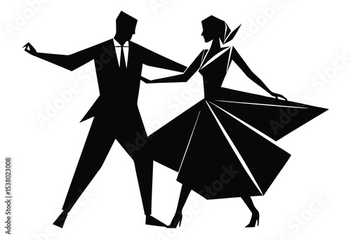 couple dancing low poly silhouette modern geometric art romantic dance vector illustration