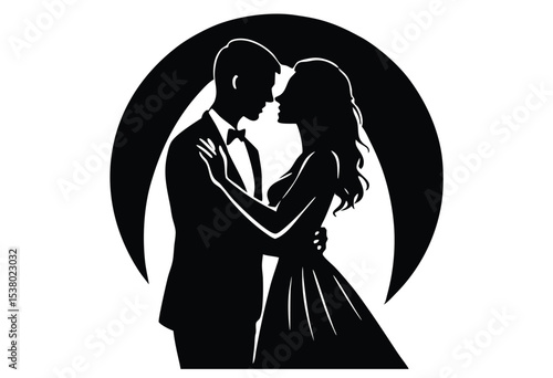Romantic couple love moment silhouette vector icon, flat design illustration of man and woman together
