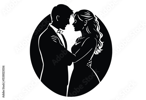 Romantic couple love moment silhouette vector icon, flat design illustration of man and woman together