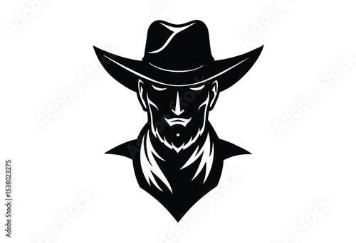 Cowboy Head With Cap Silhouette Vector Illustration Isolated Simple Western Icon Flat Design