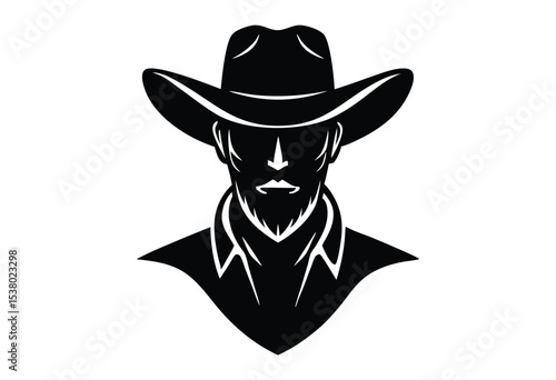 Cowboy Head With Cap Silhouette Vector Illustration Isolated Simple Western Icon Flat Design