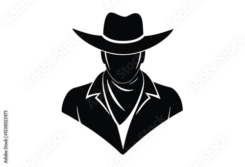 Western Cowboy Head Silhouette Vector Graphic Retro Ranch Style Face Icon Black Outline Illustration