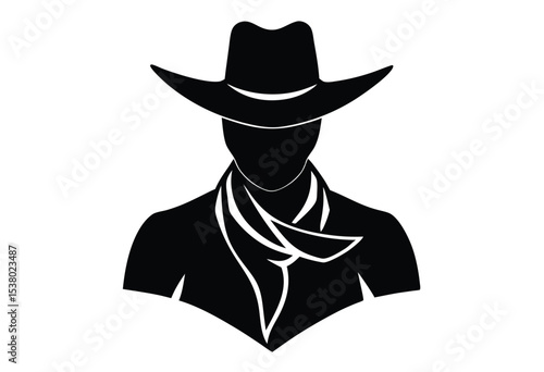 Cowboy Head Silhouette Vector Isolated Western Hat Icon Wild West Clipart Vintage Style