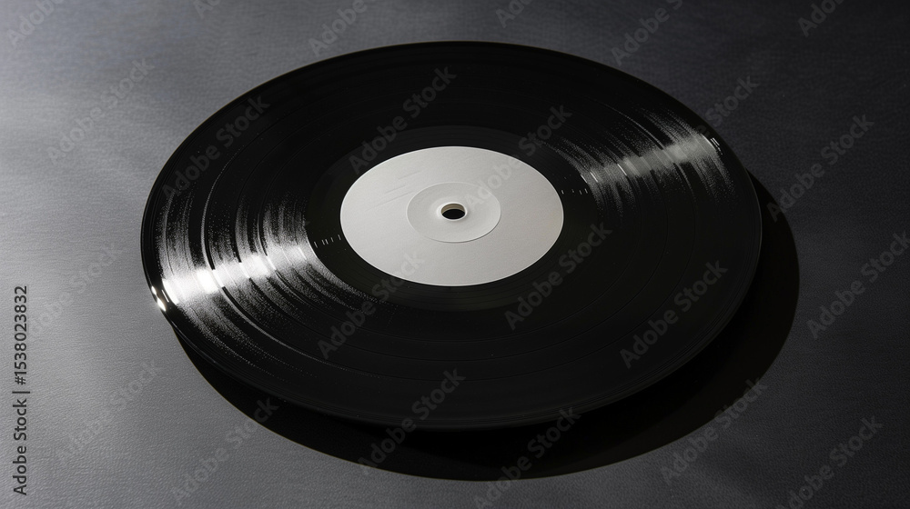 Obraz premium Classic vinyl record on a neutral surface, a timeless symbol of music and nostalgia.
