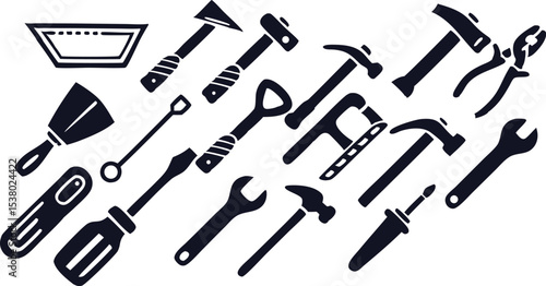 tools, hardware, construction, equipment, workshop, toolbox, utility, mechanic, repair, DIY, hardware store, home improvement, wrench, hammer, screwdriver, pliers, saw, drill, measuring tape, safety g