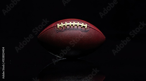 American football ball on black background illuminated by the