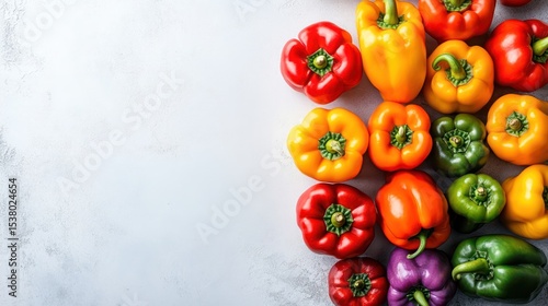 Colorful peppers on a white background with copy space on the right side
