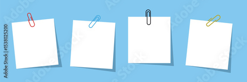 Vector Sticky Notes with Colorful Paper Clips – EPS Format