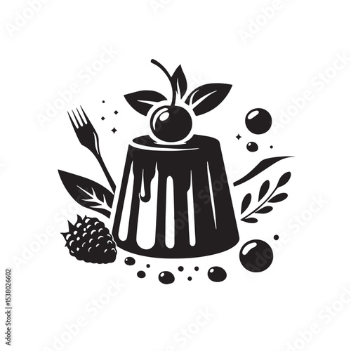Black Panna Cotta Silhouette Vector, High Quality Illustration on White Background