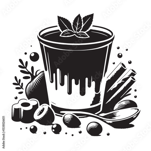 Black Panna Cotta Silhouette Vector, High Quality Illustration on White Background