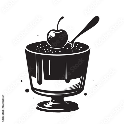 Black Panna Cotta Silhouette Vector, High Quality Illustration on White Background