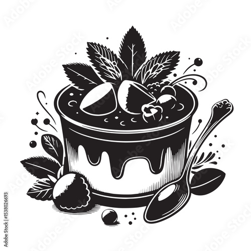 Black Panna Cotta Silhouette Vector, High Quality Illustration on White Background