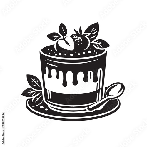 Black Panna Cotta Silhouette Vector, High Quality Illustration on White Background