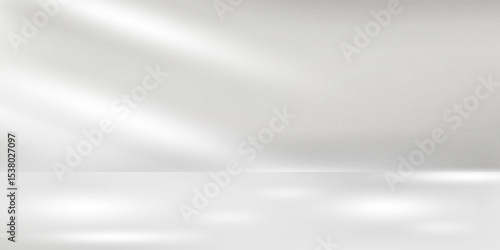 Minimal abstract light gray background for product presentation. Soft shadow and light from windows on white wall.