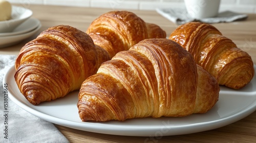 Wallpaper Mural Freshly Baked Golden Croissants on a White Plate, Perfect for Breakfast or Brunch Torontodigital.ca