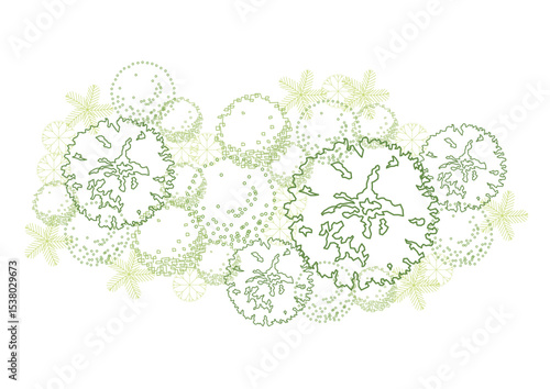 architecture drawing plant tree top view plan greenery vegetation vector. design nature architectural landscape set element illustration bush garden flora sapling minimal. architect isolated.