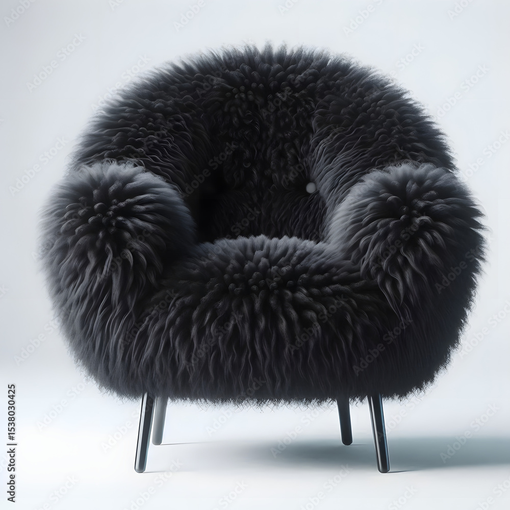 A brown fluffy chair isolated in a modern room A brown fluffy chair isolated in a modern room