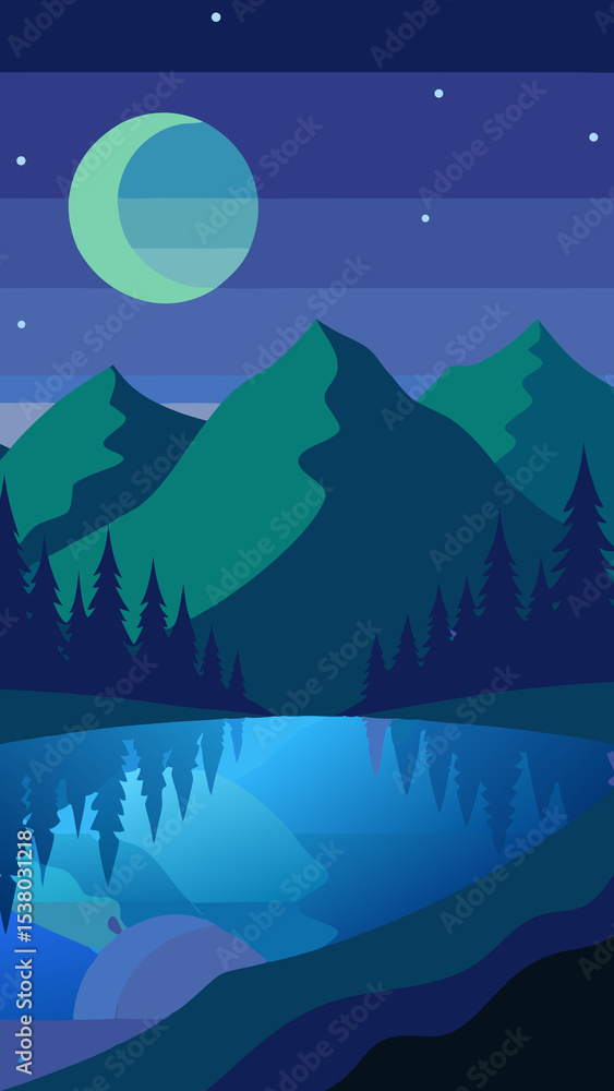 Obraz premium Night sky over mountains and lake