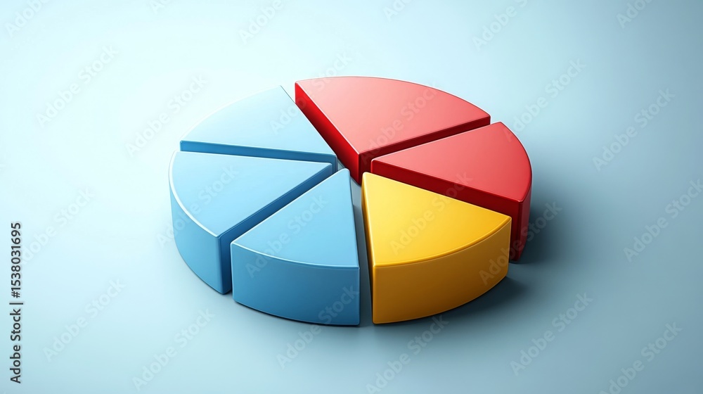Fototapeta premium Business-themed D pie chart on clean slide, slight isometric angle