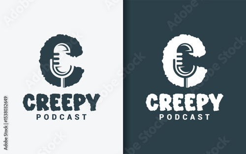 Creepy podcast logo combining letter C and microphone icon, symbolizing chilling horror storytelling through audio