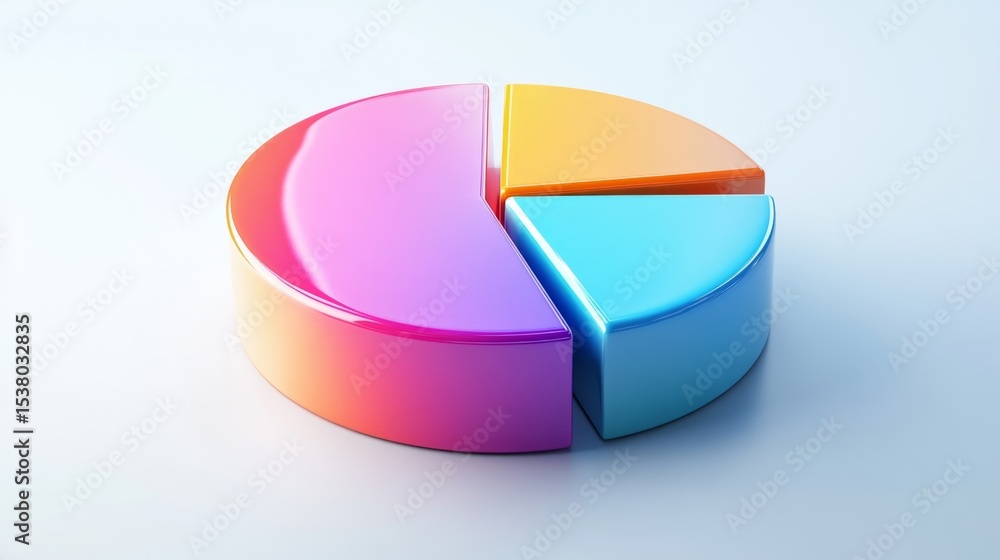 Fototapeta premium Professional D pie chart with subtle gradients, floating above a white surface