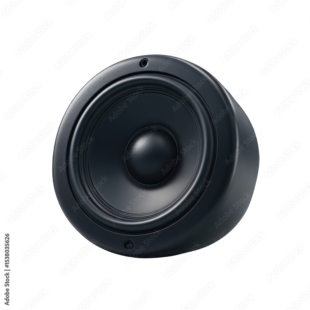 A detailed close-up reveals a dark gray, dome-shaped speaker, showcasing its textured surface and central driver. The image highlights the speaker's subtle curves and circular design A detailed close-up reveals a dark gray, dome-shaped speaker, showcasing its textured surface and central driver. The image highlights the speaker's subtle curves and circular design