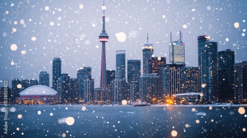 City skyline in winter snow