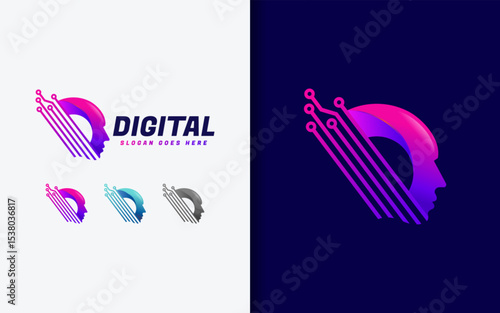 Abstract head shape logo design integrated with tech elements representing innovation and digital intelligence.