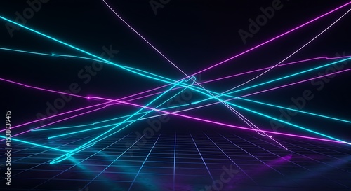 Neon Cyan and Pink Laser Lines Grid Background image