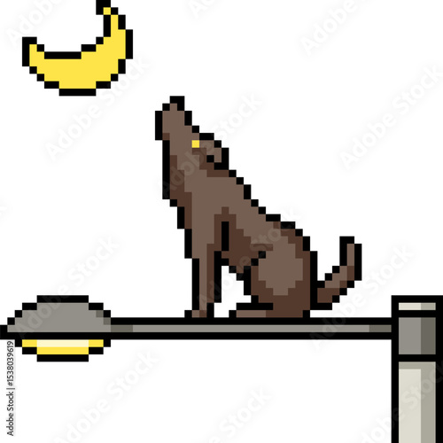 pixel art of dog howl at moon
