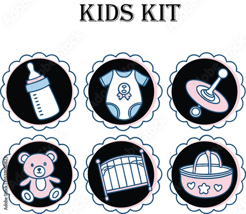 Adorable Kids Kit Icons Collection