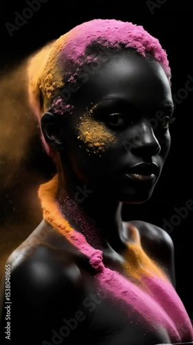 Wallpaper Mural Mystical portrait of a woman covered in vibrant holi powder with a dark background Torontodigital.ca