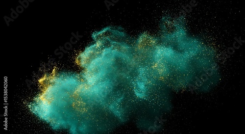 Teal and Gold Powder Explosion Black Background teal powder