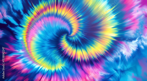 Fototapeta Naklejka Na Ścianę i Meble -  Vibrant Tie Dye Swirl Background with Pink Yellow and Blue Colors