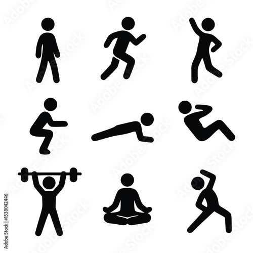 Fitness Activity Icon Set Silhouette Style