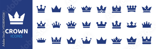 Crown - Icon Collection. Thin Line Set contains such Icons as Crown, Royalty, King, Queen, Tiara, Monarch, Throne and more. Simple web icons set.