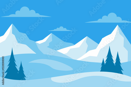 Simple blue winter mountain landscape illustration